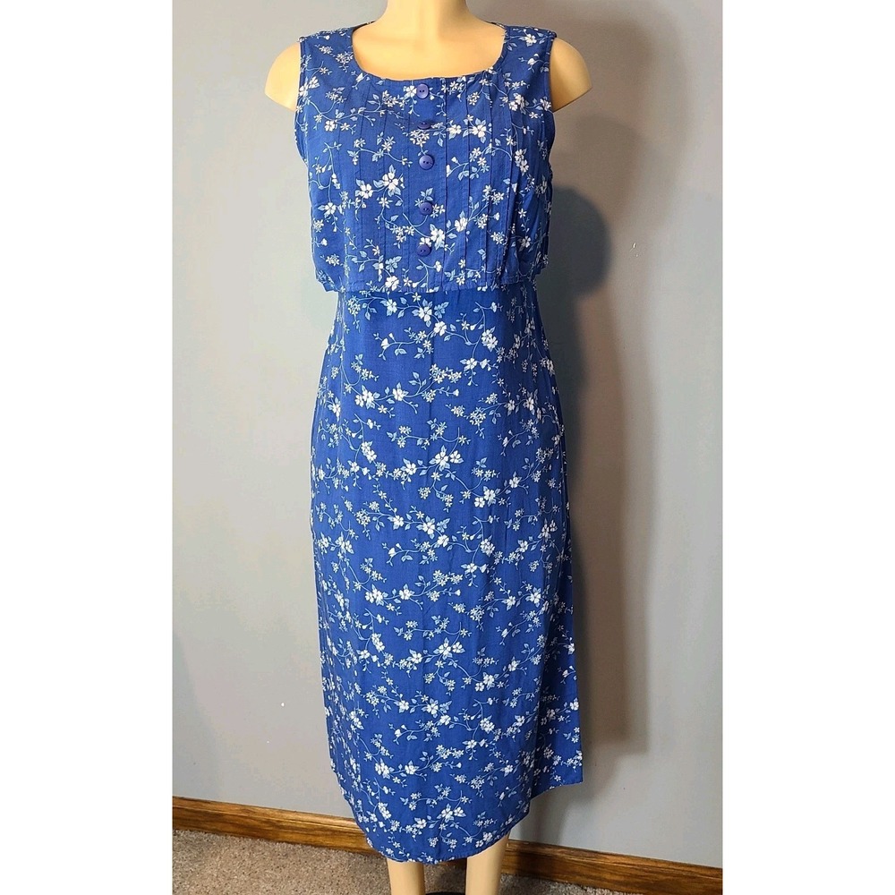 VTG 90s Bentley Womens Floral Midi Dress Size 10 Blue Cottage Romantic Feminine